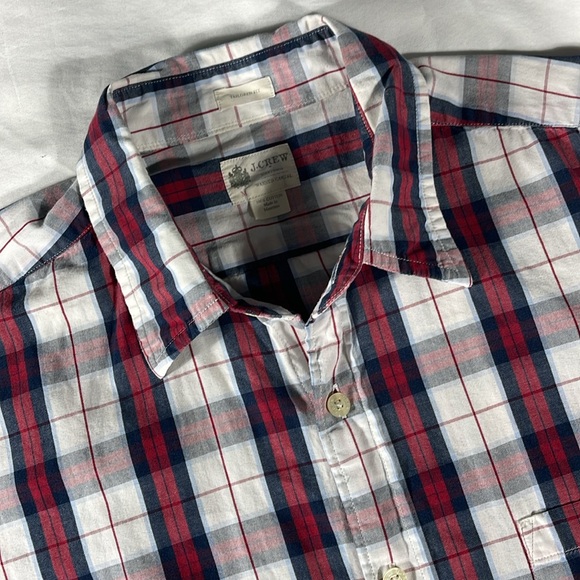 J. Crew mens red blue white tartan plaid Tailored fit button down shirt - size M - Picture 1 of 8